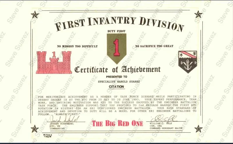 certificate of achievement · big red one